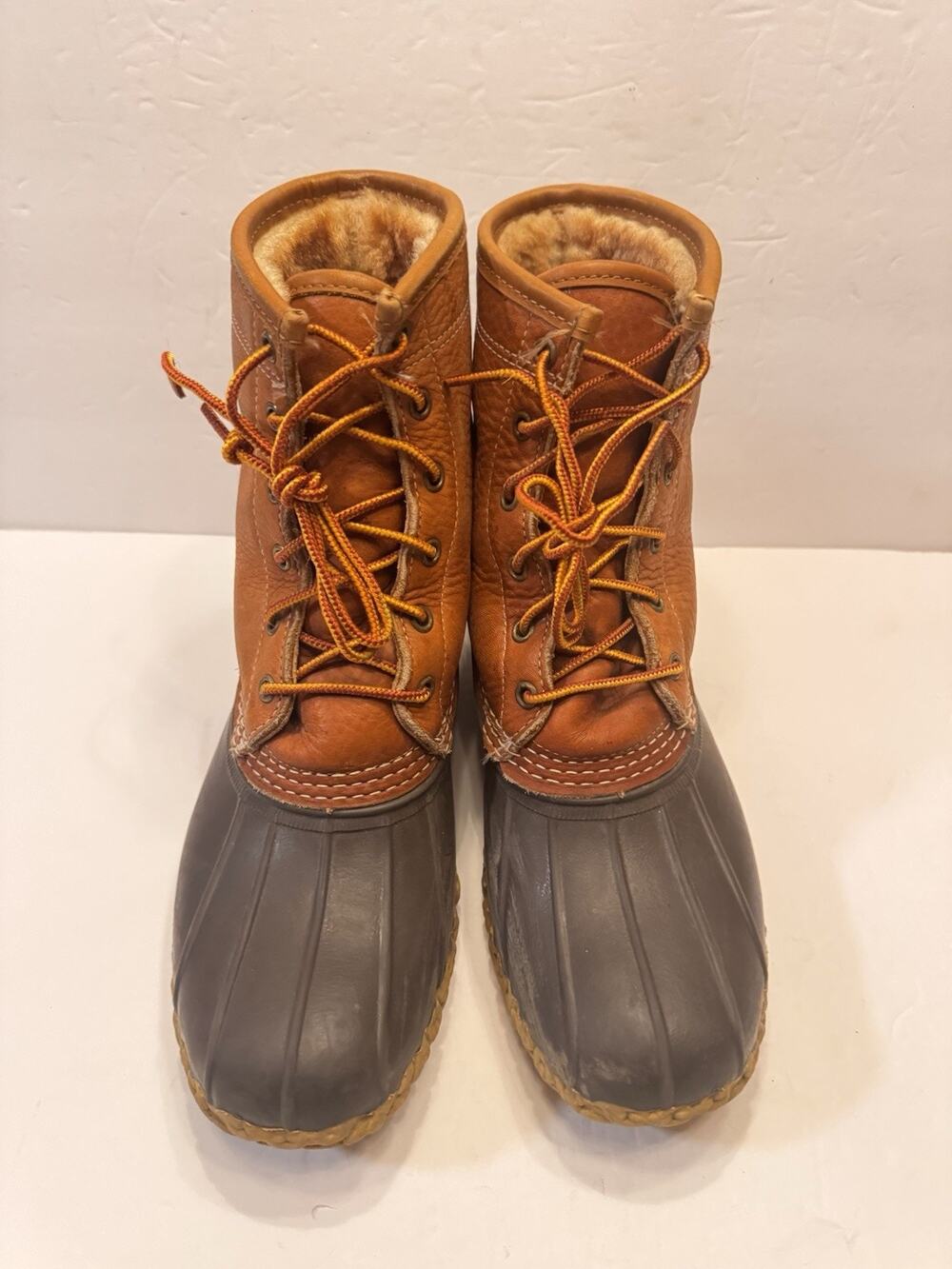 LL Bean Shearling Lined Boots Rubber Duck Brown 9 Hunting Rain Made In USA
